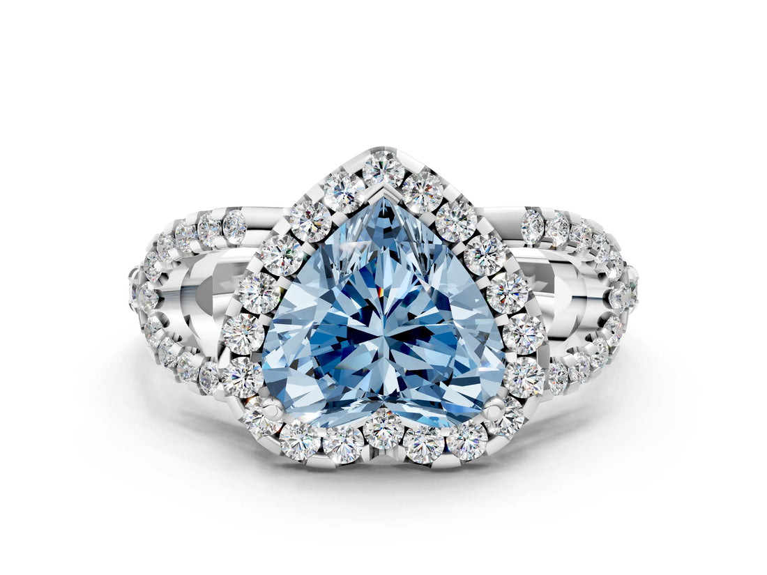 Silver Fancy Blue Heart Cut Cut Diamond Halo Engagement Ring with Open Split Pavé Band_6