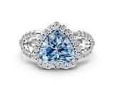 Silver Fancy Blue Heart Cut Cut Diamond Halo Engagement Ring with Open Split Pavé Band_6