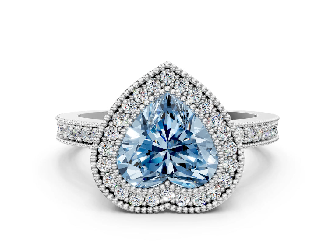 Silver Fancy Blue Heart Cut-Cut Diamond Halo Engagement Ring with Pave Band and Prong Setting_6