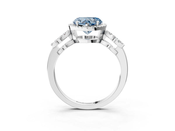 Sterling Silver Heart-Shaped Pave Infinity Halo Engagement Ring Setting for Fancy Blue Center