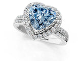 Silver Fancy Blue Heart Cut Diamond Double Halo Ring with Split Shank and Four-Prong Setting_7