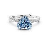 Silver Fancy Blue Heart Cut Diamond Engagement Ring with Side Stone Accents and Four-Prong Setting_12