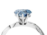 Silver Fancy Blue Heart Cut Diamond Engagement Ring with Side Stone Accents and Four-Prong Setting_16