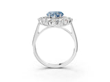 Silver Fancy Blue Heart Cut Diamond Floral Double Halo Engagement Ring with Prong Setting_136