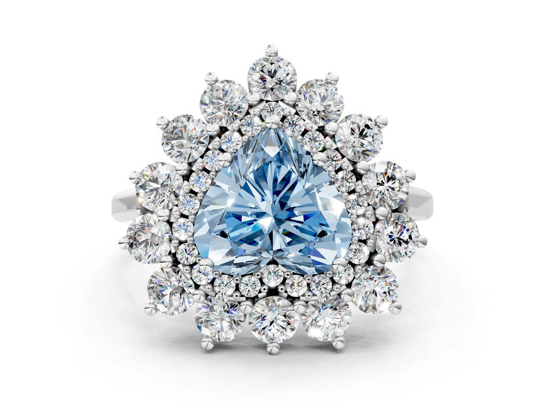 Silver Fancy Blue Heart Cut Diamond Floral Double Halo Engagement Ring with Prong Setting_31