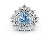 Silver Fancy Blue Heart Cut Diamond Floral Double Halo Engagement Ring with Prong Setting_31