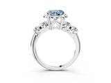 Silver Fancy Blue Heart  Cut Diamond Floral Halo Engagement Ring with Shared Prong Setting 4