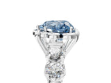 Silver Fancy Blue Heart  Cut Diamond Floral Halo Engagement Ring with Shared Prong Setting