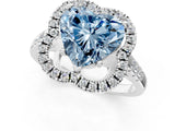 Silver Fancy Blue Heart Cut Diamond Floral Halo Split Shank Prong Setting Ring_31