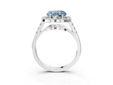 Silver Fancy Blue Heart Cut Diamond Floral Halo Split Shank Prong Setting Ring_33