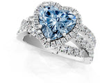 Silver Fancy Blue Heart Cut Diamond Halo Ring with Round Split Shank and Prong Setting_13