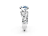 Silver Fancy Blue Heart Cut Diamond Halo Ring with Round Split Shank and Prong Setting_14
