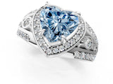 Silver Fancy Blue Heart Cut Diamond Halo Ring with Split Shank and Bezel Accents and Four-Prong Setting_7