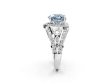 Silver Fancy Blue Heart Cut Diamond Halo Ring with Split Shank and Bezel Accents and Four-Prong Setting_8