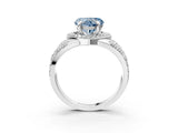 Silver Fancy Blue Heart Cut Diamond Halo Ring with Split Shank and Bezel Accents and Four-Prong Setting_9