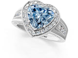 Silver Fancy Blue Heart Cut Diamond Halo Ring with Split Shank and Bezel Accents and Prong Setting_13
