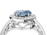 Silver Fancy Blue Heart Cut Diamond Halo Ring with Split Shank and Bezel Accents and Prong Setting_16