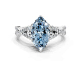 Silver Fancy Blue Heart Cut Diamond  Halo Twist Band Solitaire Prong Setting Ring_12
