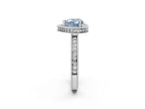 Silver Fancy Blue Heart Cut Diamond Milgrain Halo Engagement Ring with Round Pavé Band and Prong Setting_26