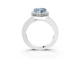 Silver Fancy Blue Heart Cut Diamond Milgrain Halo Engagement Ring with Round Pavé Band and Prong Setting_27