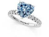 Silver Fancy Blue Heart Cut Diamond Pavé Solitaire Ring with Round Band and Prong Setting_1