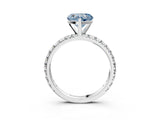 Silver Fancy Blue Heart Cut Diamond Pavé Solitaire Ring with Round Band and Prong Setting_3