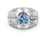 Silver Fancy Blue Heart Cut Diamond Pave Art Deco Split Shank Ring with Four-Prong Setting_6