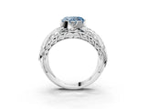 Silver Fancy Blue Heart Cut Diamond Pave Art Deco Split Shank Ring with Four-Prong Setting_9