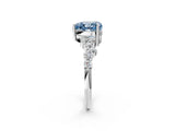 Silver Fancy Blue Heart Cut Diamond Scattered Round Accent Ring with Prong Setting_2