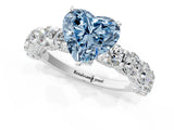 Silver Fancy Blue Heart Cut Diamond Side Stone Engagement Ring with Four-Prong Setting_1