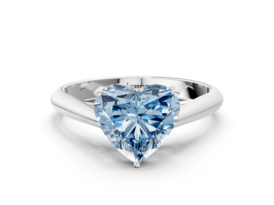 Silver Fancy Blue Heart Cut Diamond Solitaire Engagement Ring with Cathedral Setting and Four-Prong Mount_18