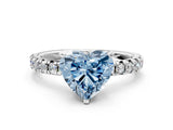 Silver Fancy Blue Heart Cut Diamond Solitaire Pavé Engagement Ring with Round Band and Prong Setting_2