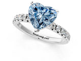 Silver Fancy Blue Heart Cut Diamond Solitaire Pavé Engagement Ring with Round Band and Prong Setting_3