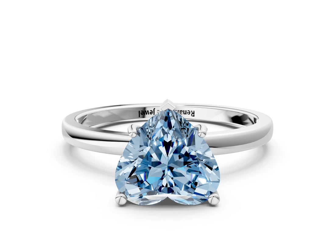Silver Fancy Blue Heart Cut Diamond Solitaire Ring with Classic Band and Four-Prong Setting_6