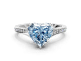 Silver Fancy Blue Heart Cut Diamond Solitaire Ring with Pavé Band and Prong Setting_12