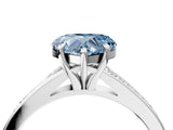 Silver Fancy Blue Heart Cut Diamond Solitaire Ring with Pavé Band and Prong Setting_16