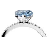 Silver Fancy Blue Heart  Cut Diamond Solitaire with Pave Band and Four-Prong Setting 5