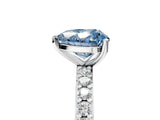 Silver Fancy Blue Heart  Cut Diamond Solitaire with Pave Band and Four-Prong Setting