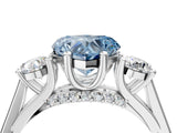 Silver Fancy Blue Heart Cut Diamond Three-Stone Engagement Ring with Prong Setting and Pavé Band_10
