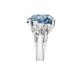 Silver Fancy Blue Heart Cut Diamond Three-Stone Engagement Ring with Prong Setting and Pavé Band_11