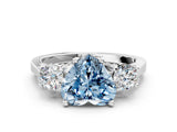 Silver Fancy Blue Heart Cut Diamond Three-Stone Engagement Ring with Prong Setting and Pavé Band_6