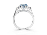 Silver Fancy Blue Heart Cut Diamond Three-Stone Engagement Ring with Prong Setting and Pavé Band_9