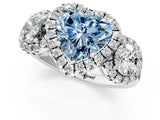 Silver Fancy Blue Heart Cut Diamond Three-Stone Halo Ring with Prong Setting and Pavé Accents_13