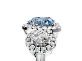 Silver Fancy Blue Heart Cut Diamond Three-Stone Halo Ring with Prong Setting and Pavé Accents_17