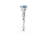 Silver Fancy Blue Heart Cut Diamond Three-Stone Ring with Prong Setting and Pavé Band_8
