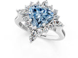 Silver Fancy Blue Heart Cut Halo Diamond Cluster Ring with Marquise and Round Stones on a White Gold Band with Prong Setting_1