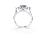 Silver Fancy Blue Heart Cut Halo Diamond Cluster Ring with Marquise and Round Stones on a White Gold Band with Prong Setting_3