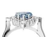 Silver Fancy Blue Heart Cut Halo Diamond Cluster Ring with Marquise and Round Stones on a White Gold Band with Prong Setting_4