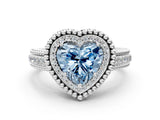 Silver Fancy Blue Heart Cut Halo Diamond Ring with Beaded Split Shank and Four-Prong Setting_6