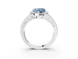 Silver Fancy Blue Heart Cut Halo Diamond Split Shank Ring with Prong Setting_9